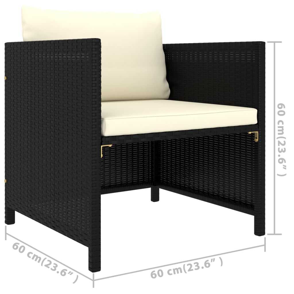 5-tlg. Garten-Lounge-Set mit Kissen Poly Rattan Schwarz